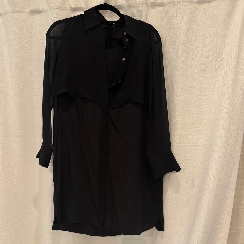 Club Monaco Black Button-Up Dress with sheer sleeves